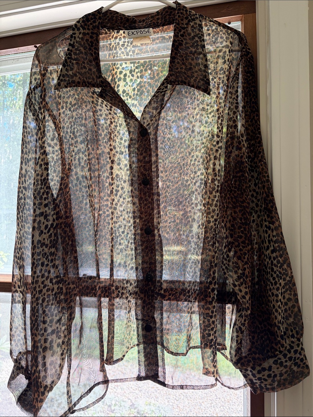 VTG Sheer Chiffon Leopard Animal Print Blouse Shirt made in USA